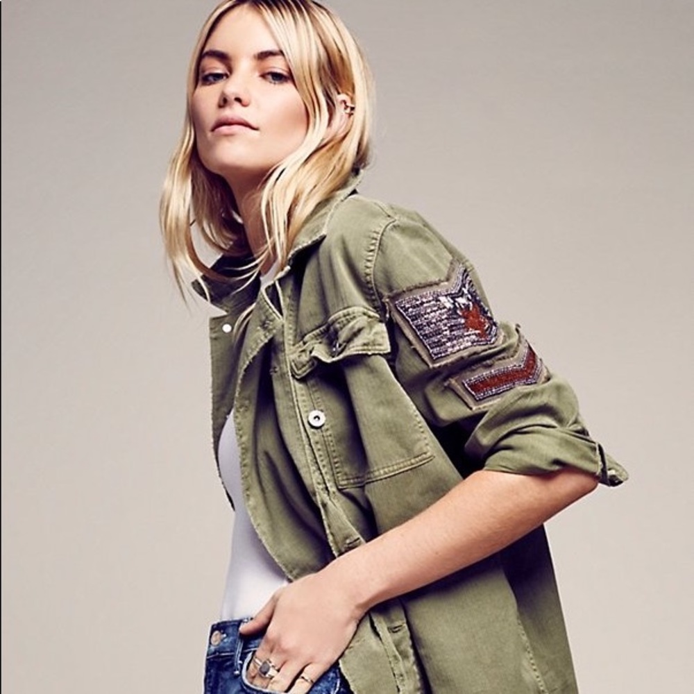 Free People Embellished Military Shirt Jacket